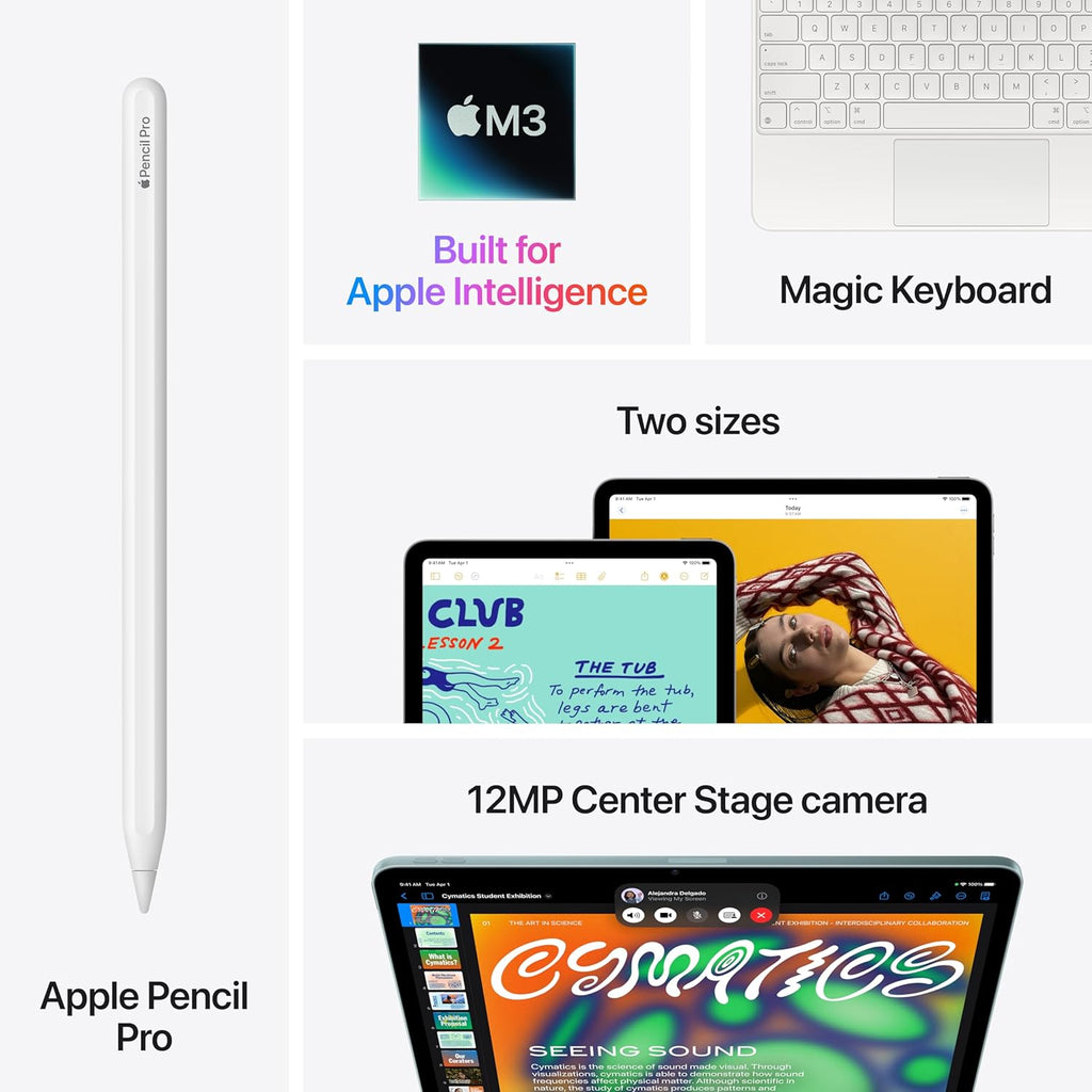 Apple iPad Air 13-inch with M3 chip Built for Apple Intelligence, Liquid Retina Display, 256GB, 12MP Front/Back Camera, Wi-Fi 6E, Touch ID, All-Day Battery Life — Blue
