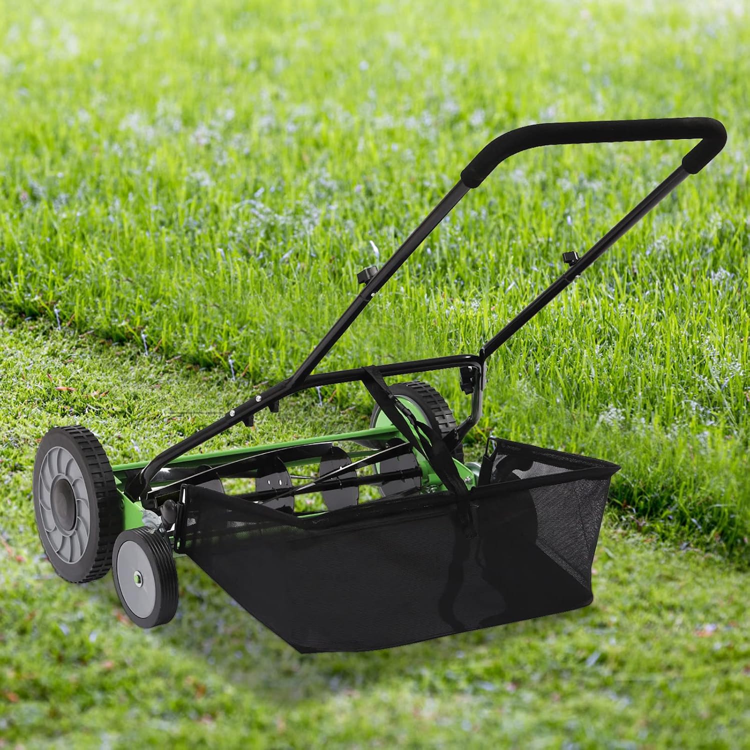 20 Inch 5-Blade Push Reel Lawn Mower with Grass Catcher Manual Push Mower with Adjustable Cutting Height 2.5 Inch Max, 4 Wheels Reel Mower for Small Area Yards (20 Inch)