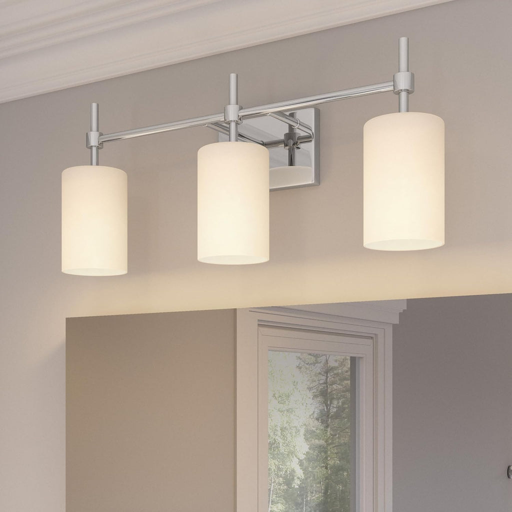 Quoizel Rossfield 24' 3-Light Vanity Light, Chrome with White Etched Glass, Dimmable LED Compatible