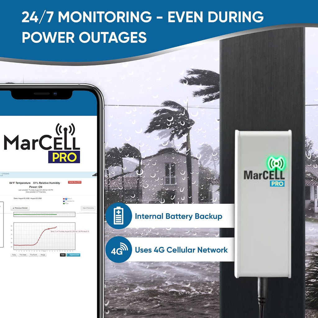 MarCELL PRO - Professional Level Remote Temperature, Humidity & Power Monitor - No WiFi Needed (Uses Verizon Network) - RV, Network Room, Freezer, Home - Instant Phone Call Alerts - Made in The USA