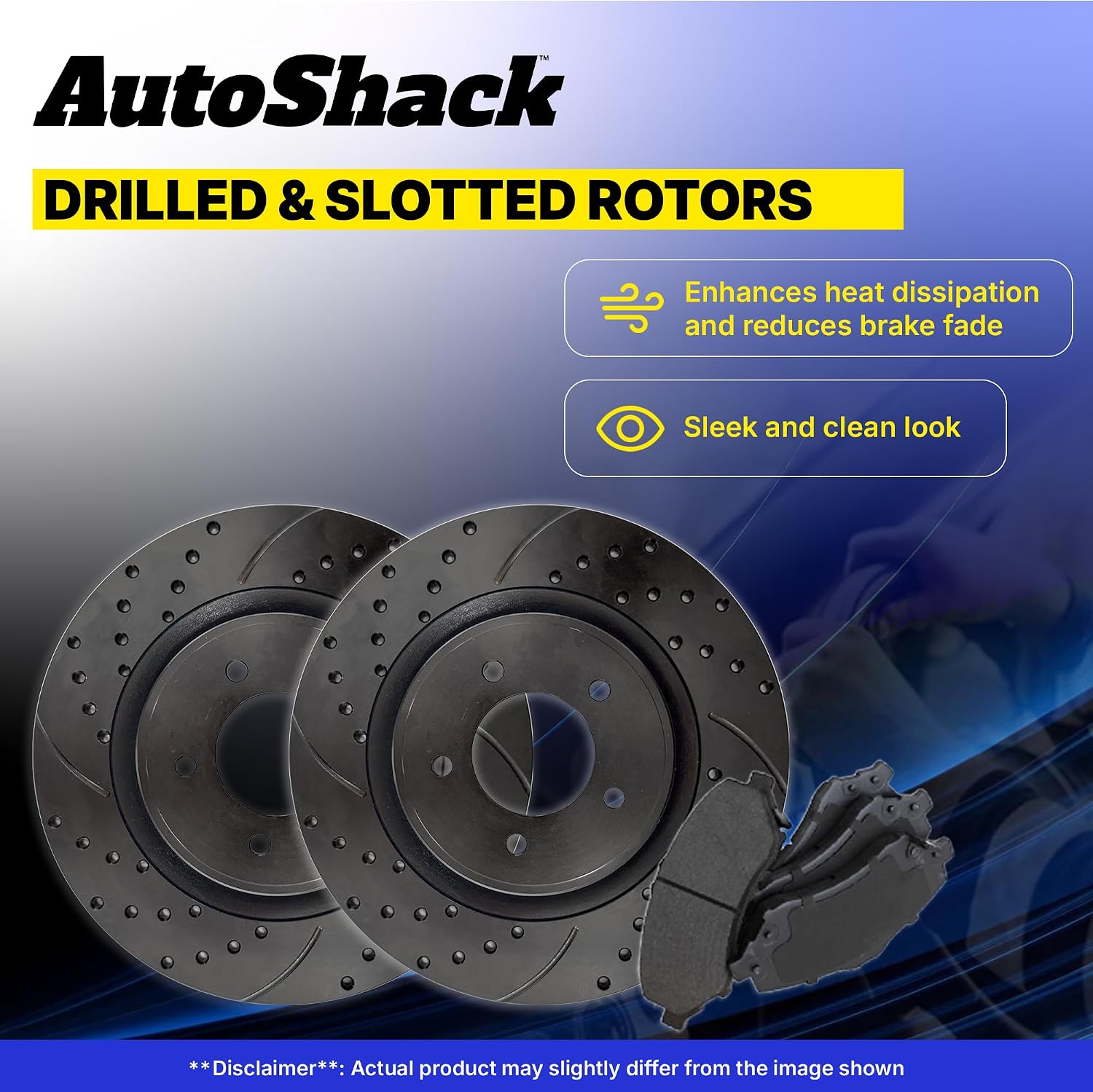 AutoShack Front & Rear Brake Rotors & Ceramic Pads for Toyota & Lexus, RAV4 2006-2008 HS250h 2010-2012, FWD 4WD L4 2.4L - E-Coated Drilled & Slotted - Black Finish - NightGuard