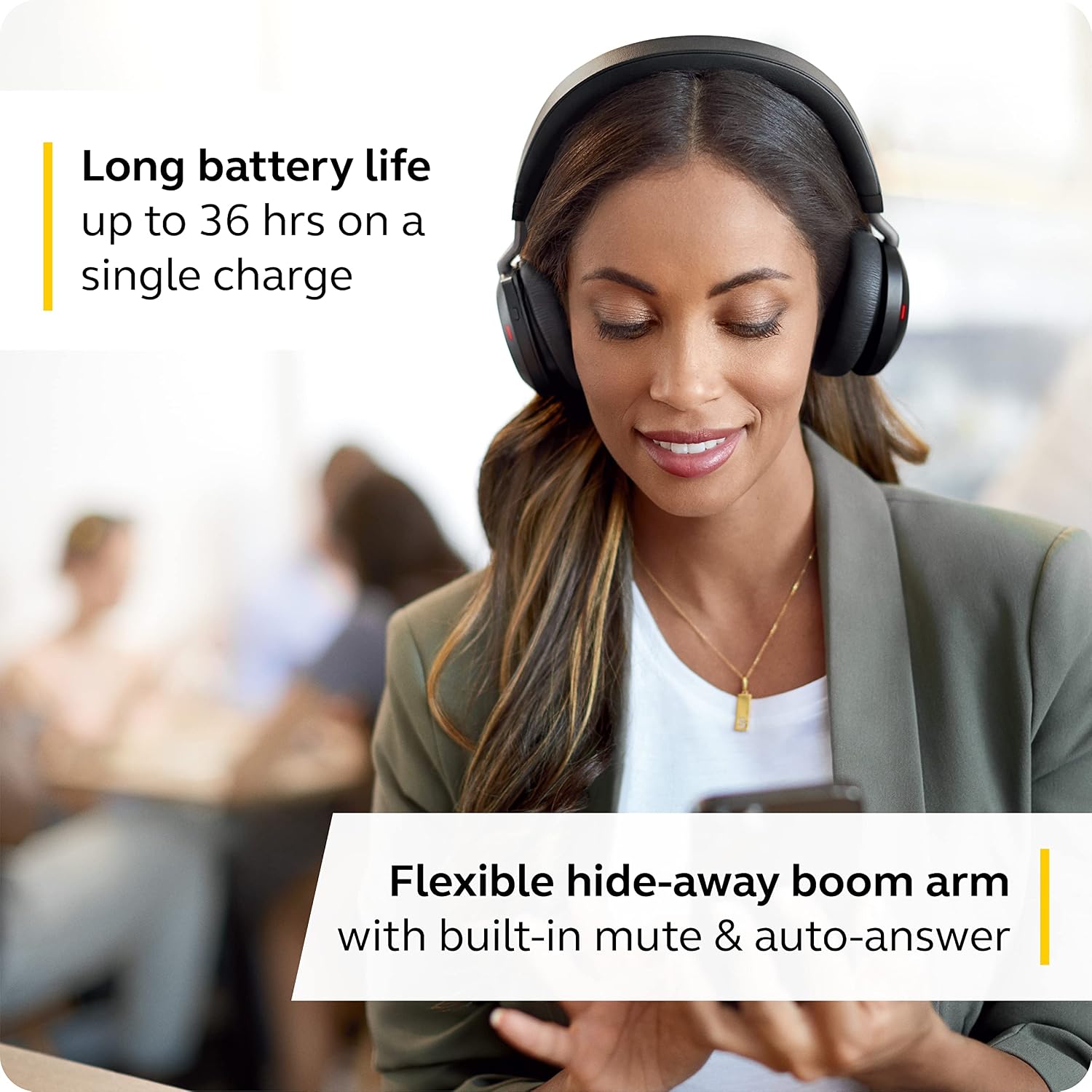 Jabra Evolve2 75 PC Wireless Headset with Charging Stand and 8-Mic Technology - Dual Foam Stereo Headphones with Advanced Active Noise Cancelling, USB-A Bluetooth Adapter and MS Compatibility - Black