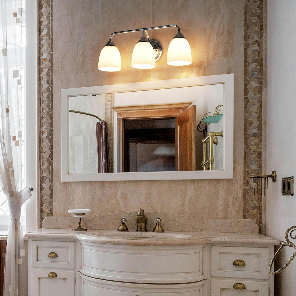 Chrome 3-Light Traditional Bathroom Vanity Light Fixtures Over Mirror, Modern Vanity Lights for Living Room, Standard E26 Base, Chrome