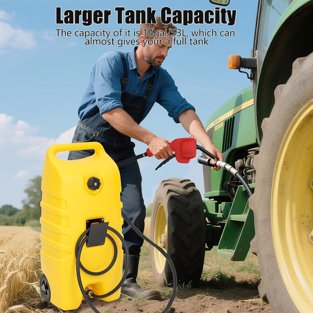 14 Gallon Fuel Tank, Portable Diesel Transfer Gas Can, Manual Transfer Nozzle, Fuel Container, Heavy-Duty Fuel Caddy for Car, ATV, Weeder, Boat, Etc., Yellow