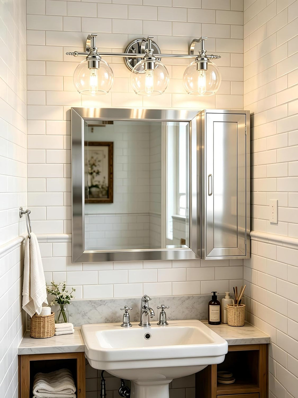 ANDY STAR Chrome Vanity Light, 3-Light Polished Silver Bathroom Light Fixture Over Mirror, Modern Wall Sconce with Clear Glass Shade, Industrial Wall Lighting for Living Room, Bedroom, Hallway, 22.3'