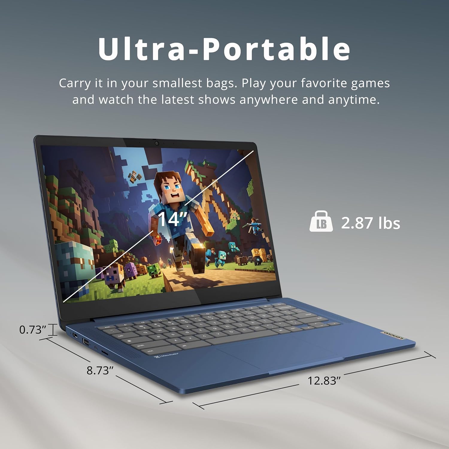 Lenovo IdeaPad Slim 3 Chromebook, 14' FHD Touchscreen, MediaTek Kompanio 520 Processor, 4GB LPDDR4X RAM, 352GB Storage (64GB eMMC + 288GB Docking Station Set), WiFi 6, Webcam, Chrome OS, Abyss Blue