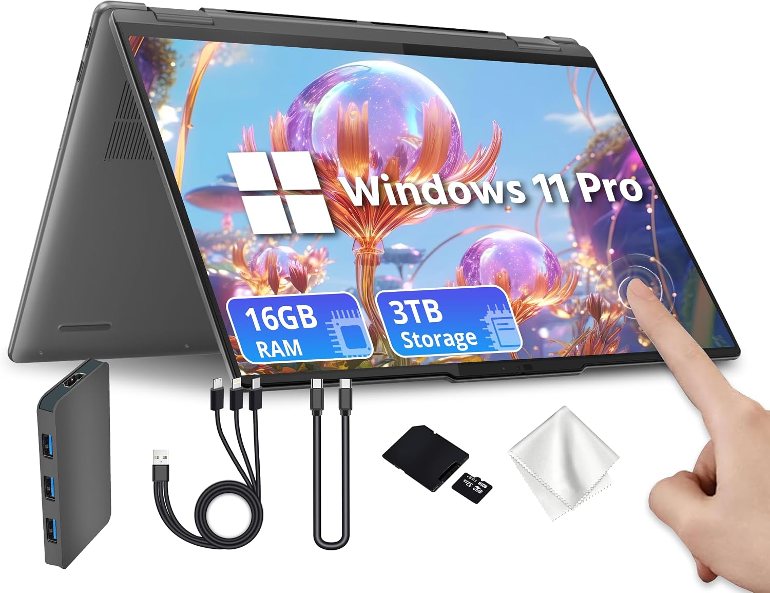 Lenovo Yoga 7i 2-in-1 16' WUXGA Touchscreen Laptop, Intel Ultra 7 155U, 16GB LPDDR5X, 3TB Storage(2TB SSD&1TB Docking), Fingerprint Reader, Backlit Keyboard, WiFi 6E, Win 11 Pro, Grey