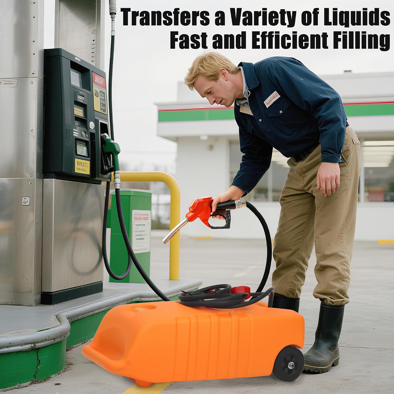 14 Gallon Fuel Tank, Portable Diesel Transfer Gas Can, Manual Transfer Nozzle, Fuel Container, Heavy-Duty Fuel Caddy for Car, ATV, Weeder, Boat, Orange