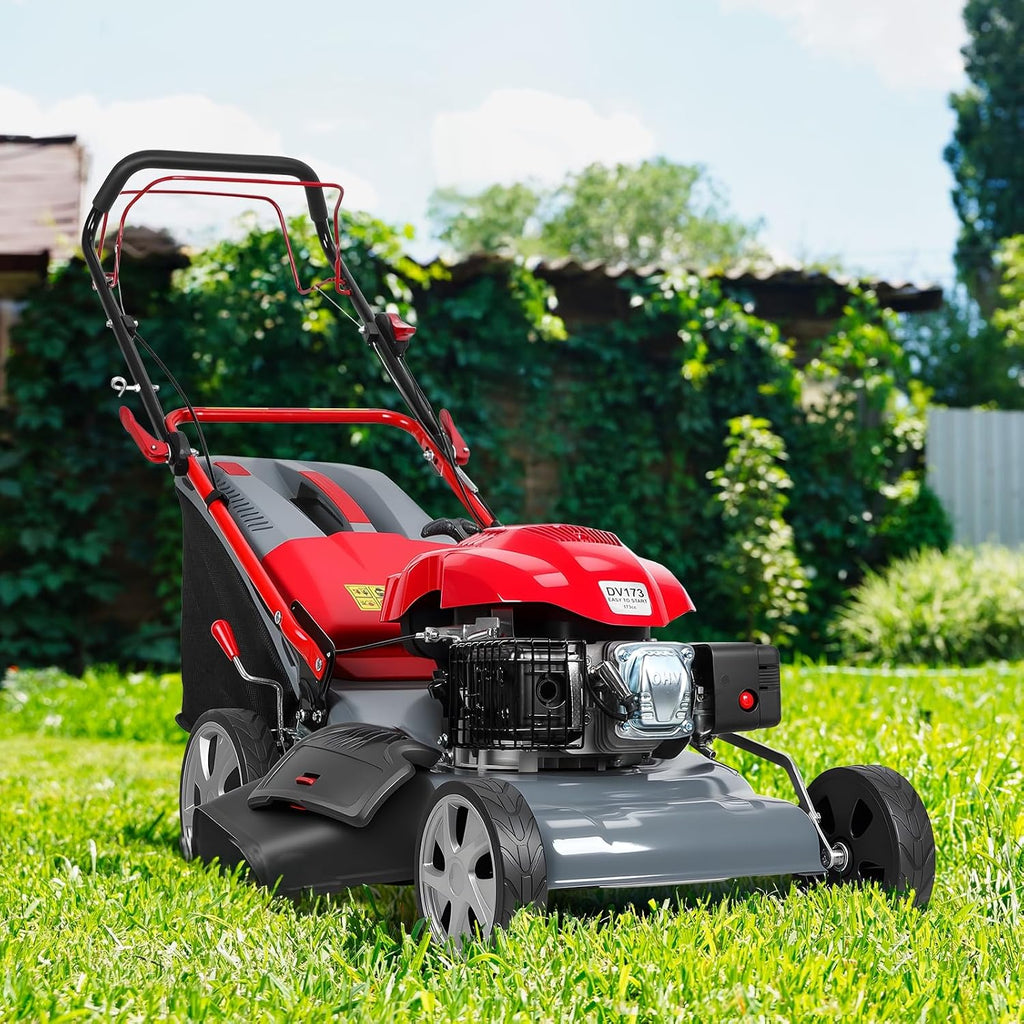 173cc Self Propelled Gas Lawn Mower, 20' 3-in-1 Mulch/Bag/Side-Discharge with 60L Bag,Heavy Duty for Hills, Thick Grass & Large Yards, Rear Wheel Drive for Easy Maneuvering Red
