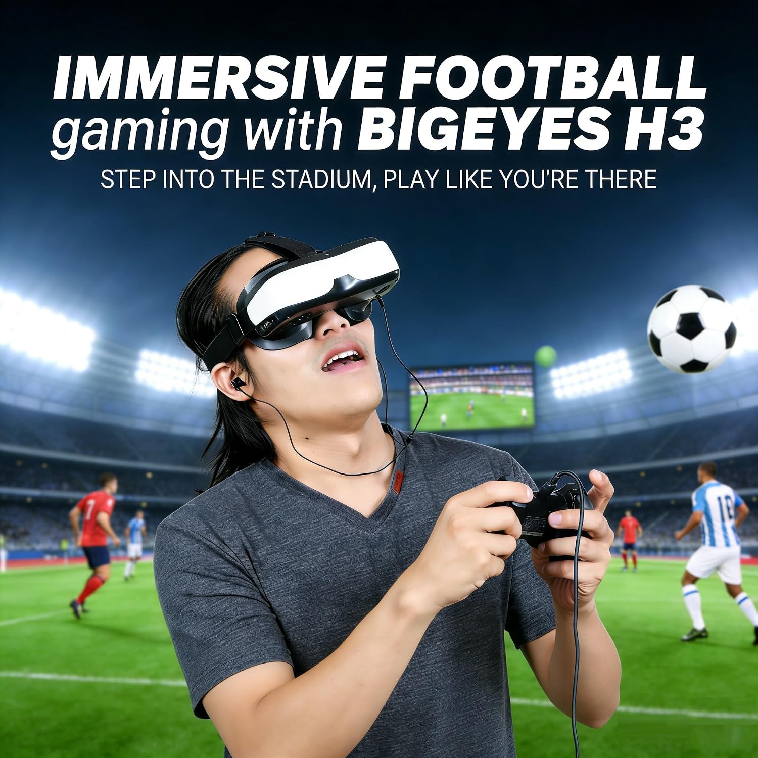 Bigeyes H3 Head Mounted Display - HD 300'' Big Screen,HDMI interface,Built in Battery (3H Playtime), Lightweight & Compact, Enjoy Movies Privately for Men, Travel, Camping, Bedtime Film Mode