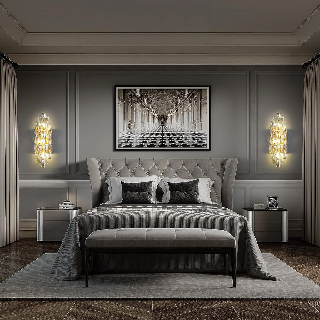 Modern Crystal Wall Sconces,Gold Wall Light Fixtures, Luxury Indoor Wall Lamp,Crystal Vanity Wall Mount Lamps,Wall Lighting for Living Room Bedroom Bathroom Bedside Hallway Stairway