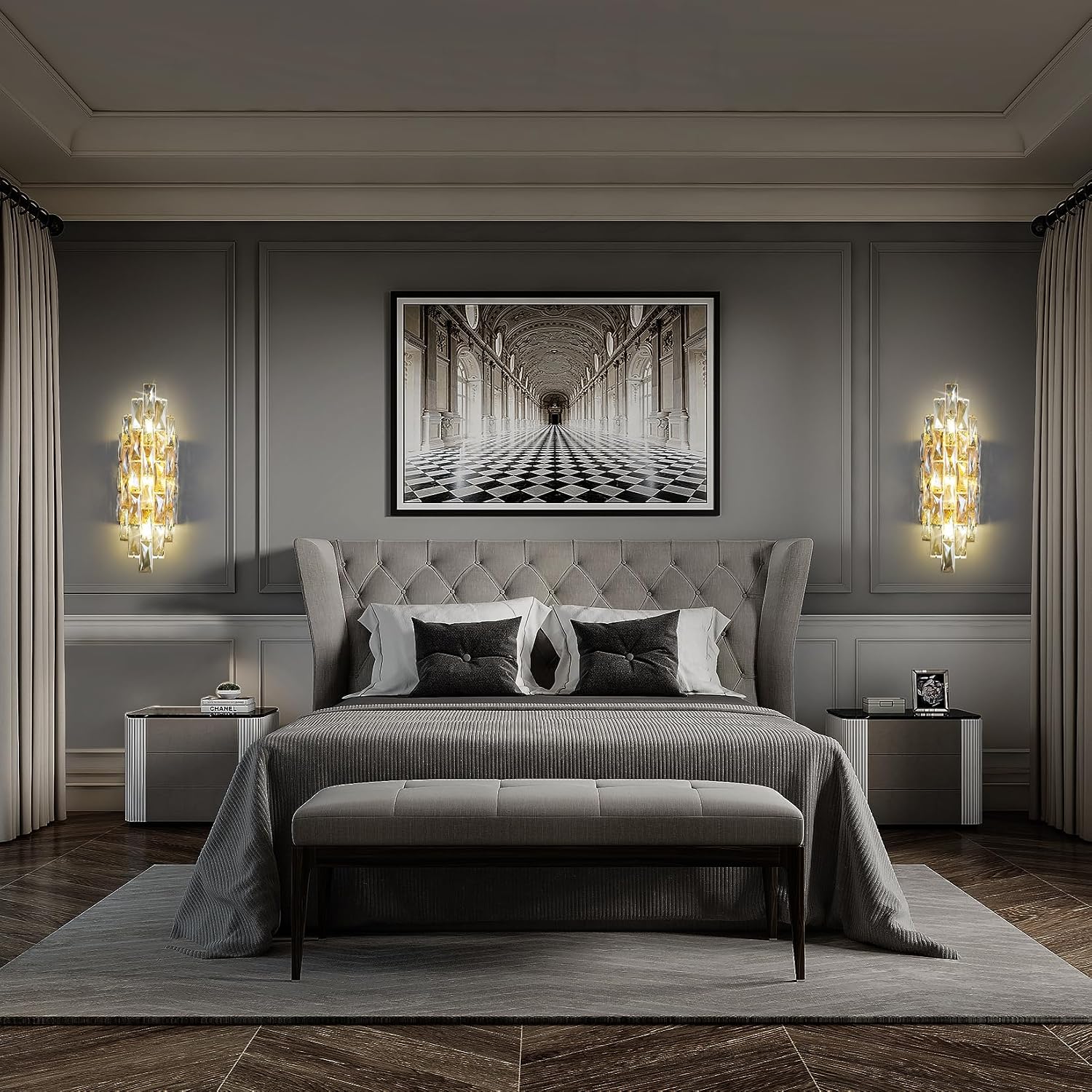 Modern Crystal Wall Sconces,Gold Wall Light Fixtures, Luxury Indoor Wall Lamp,Crystal Vanity Wall Mount Lamps,Wall Lighting for Living Room Bedroom Bathroom Bedside Hallway Stairway