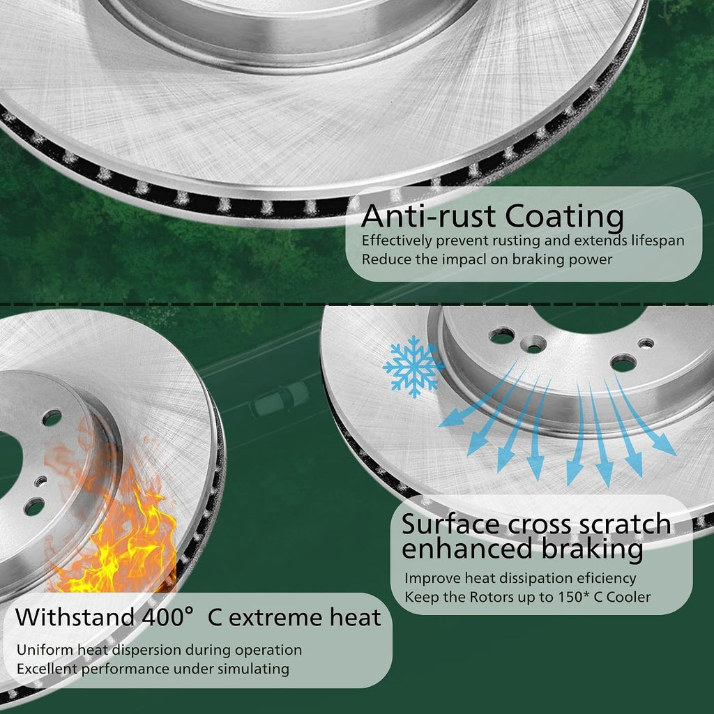 set of 6 Brakes and Rotors Kit Front Brake Pads and Rotors Kit fits Ford Fiesta 1.6L 2011 2012 2013 2014 2015 2016 2017 2018 2019, fits Ford Fiesta 1.0L 2014 2015 2016 2017