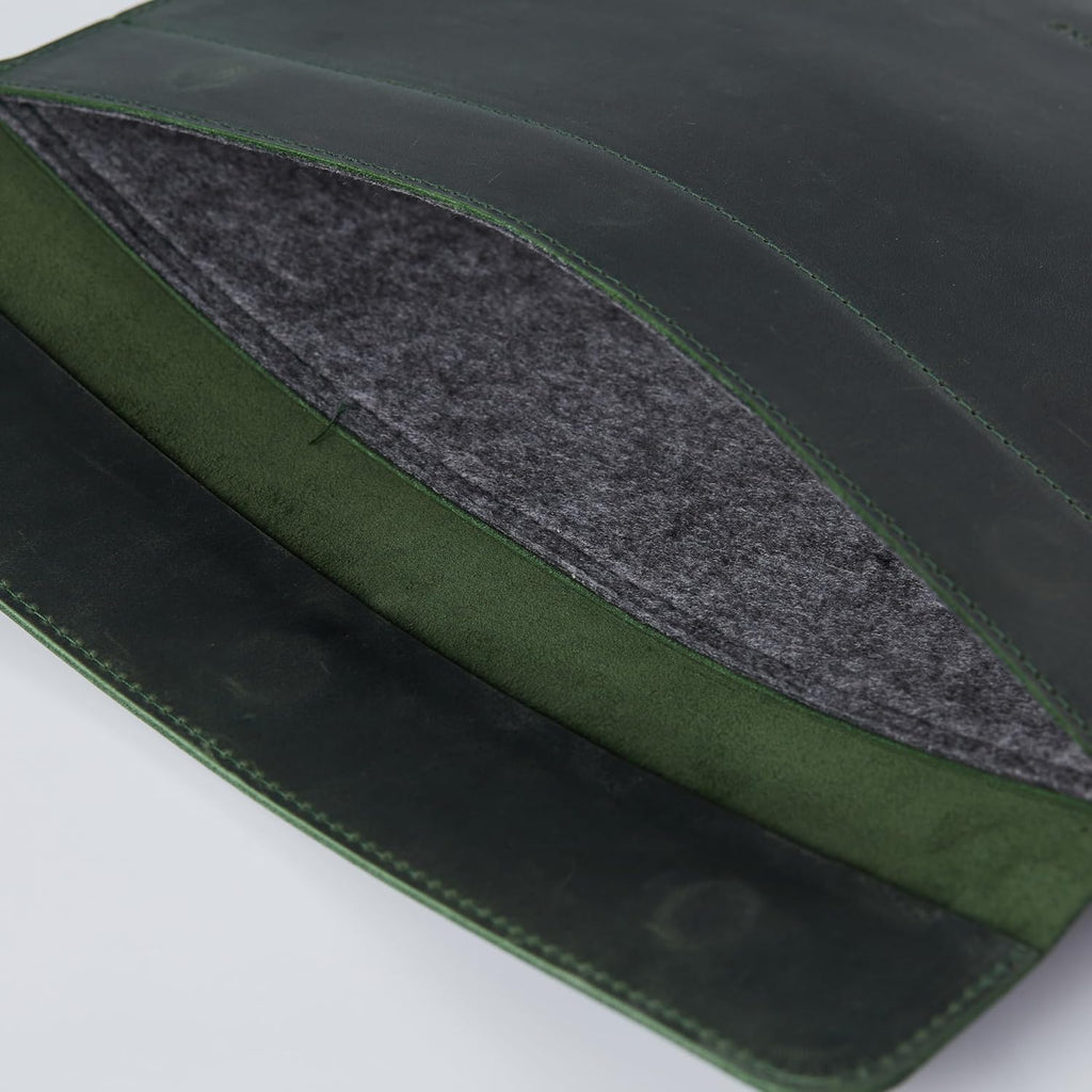 Green Leather Laptop Sleeve 13' Made for MacBook Air 13 inch Case Leather Sleeves - Carrying Protective Cases Compatible with MacBook 13' Air/Pro M1 M2 M3 M4 MAX PRO A2338 А3113 A3240 A2337, Green