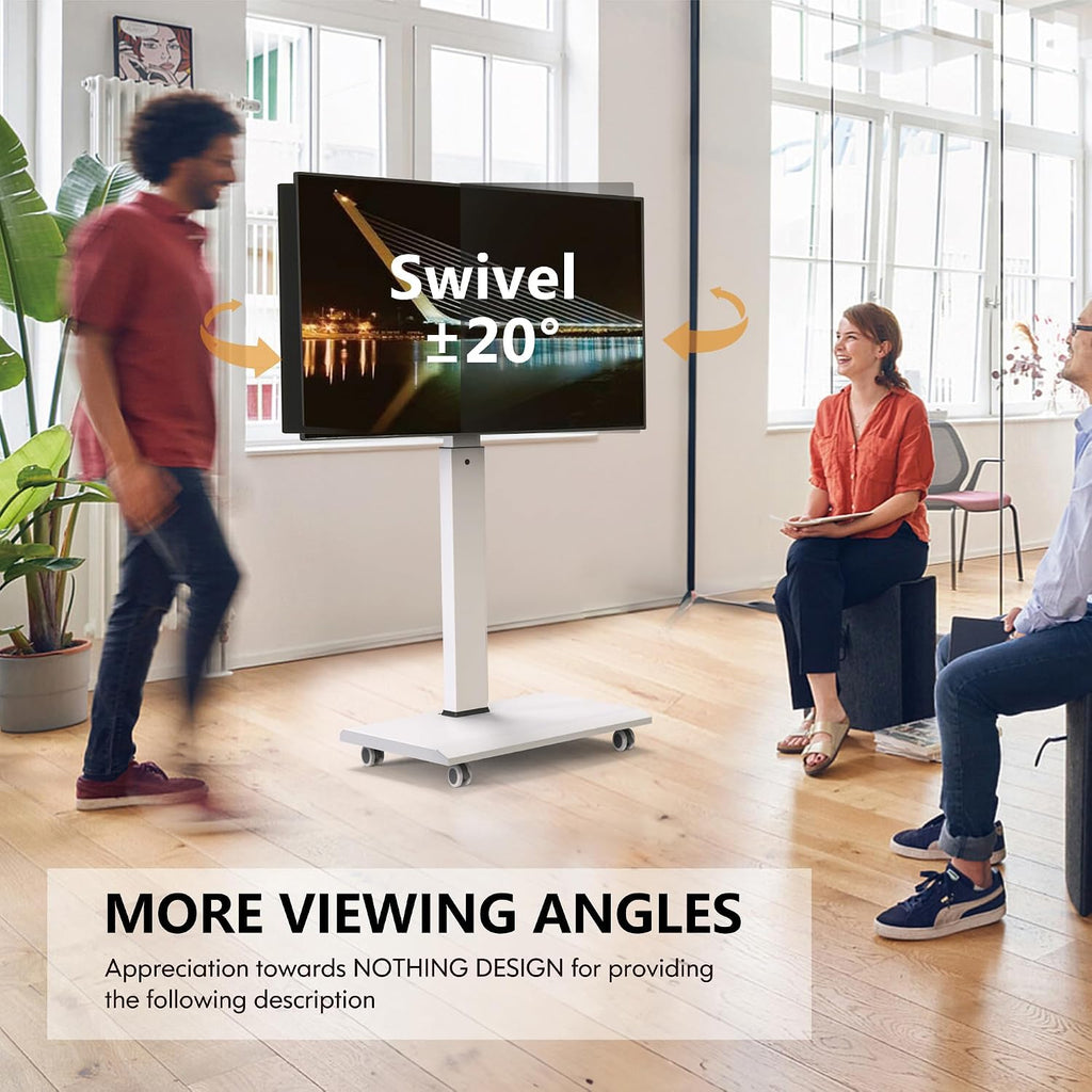 FITUEYES Rolling TV Stand - Portable Mobile TV Cart on Wheels for 32 to 65 70 75 Inch TVs, Landscape to Portrait Rotating and 40°Swivel, Height Adjustable TV Cart Rolling TV Stand Hold Up to 88 Lbs
