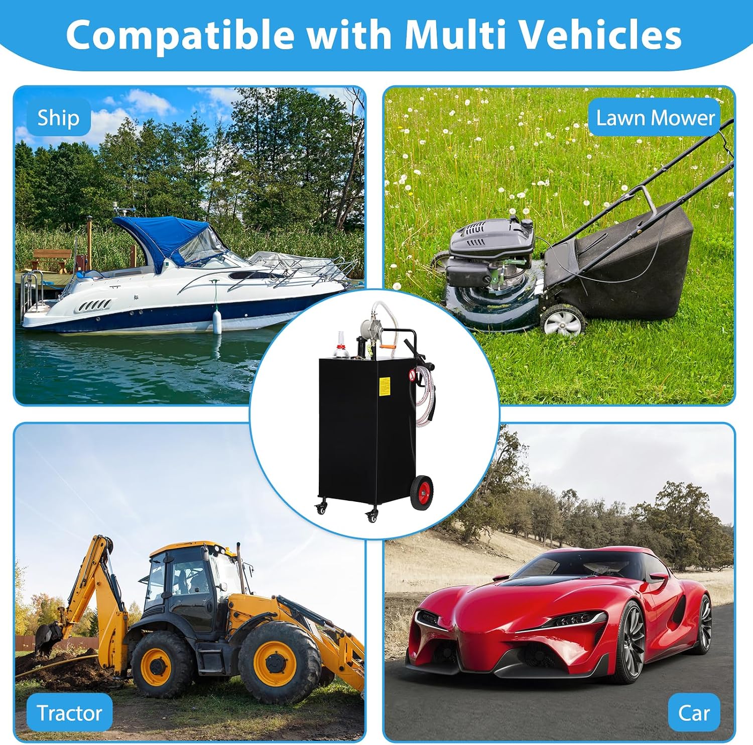 35 Gallon Portable Fuel Caddy with Manual Pump – Heavy Duty 4 Wheel Fuel Tank for Gasoline & Diesel, Mobile Fuel Storage for Trucks, Boats, Lawn Mowers & Farms – Black