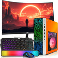 HP Desktop Computer PC Phoenix AMD A10-9700, 16GB RAM, 512GB SSD, 24 Inch Curved Monitor, RGB KBM with AI Copilot, WiFi, RGB Soundbar, Windows 11 (Renewed)