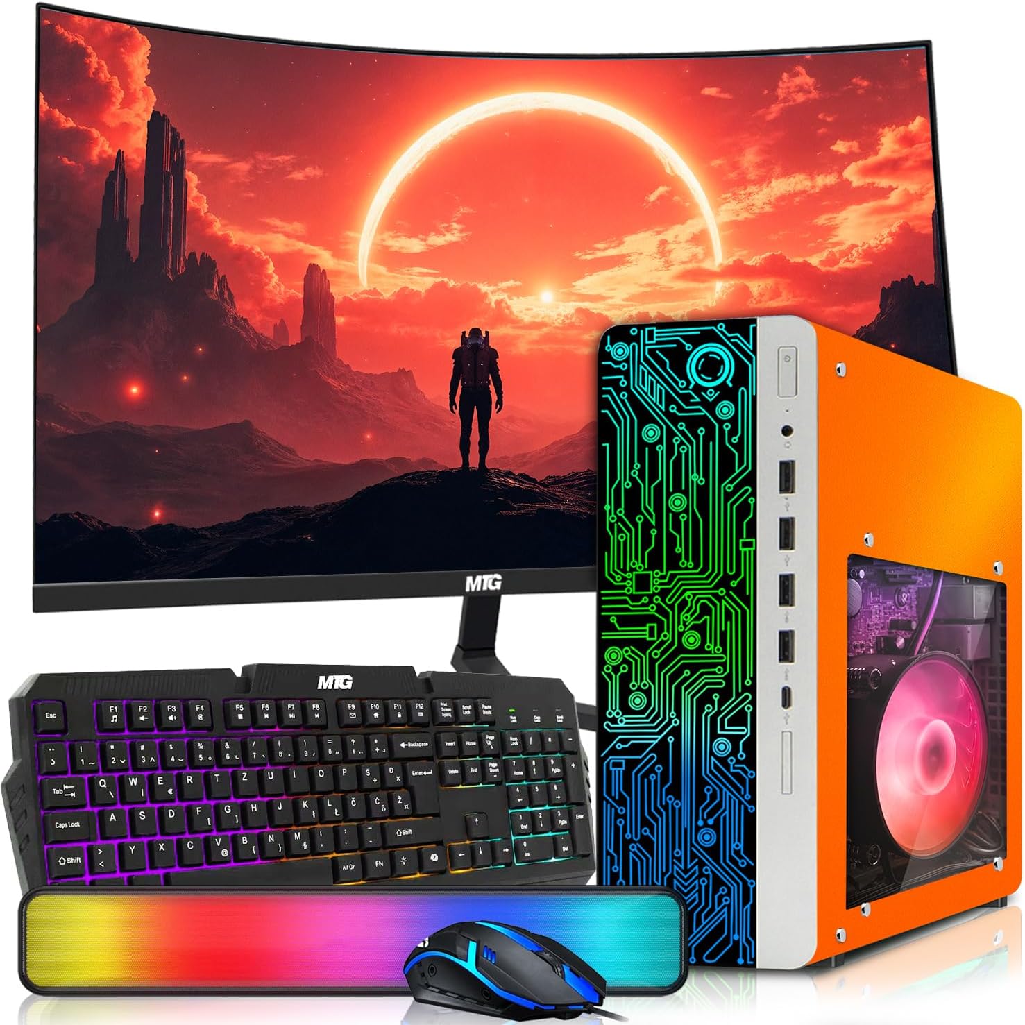 HP Desktop Computer PC Phoenix AMD A10-9700, 16GB RAM, 512GB SSD, 24 Inch Curved Monitor, RGB KBM with AI Copilot, WiFi, RGB Soundbar, Windows 11 (Renewed)