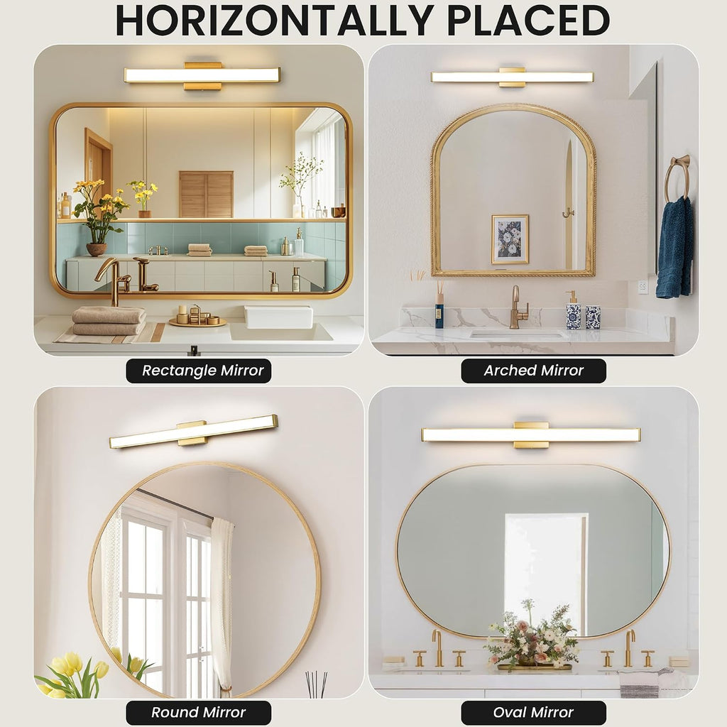 Modern LED Bathroom Vanity Light 36 inch 24W Dimmable 3CCT Bathroom Light Fixture Over Mirror Rectangle Bath Vanity Light Bar with Double Layer Acrylic Shade (Golden)