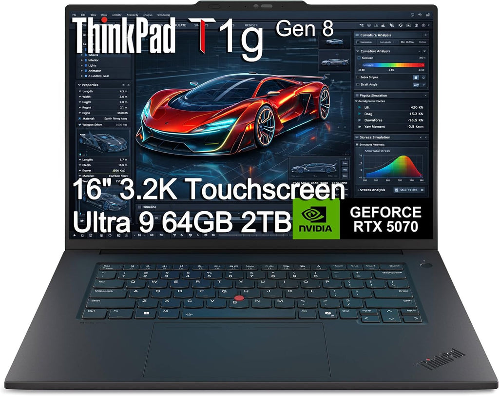 Lenovo ThinkPad T1g Gen 8 Mobile Workstation Laptop (NVIDIA RTX 5070 8GB, Intel Core Ultra 9 285H, 64GB DDR5, 2TB SSD, 16' 3.2K OLED Touchscreen) for Business, Gaming & Design, Fingerprint, Win 11 Pro