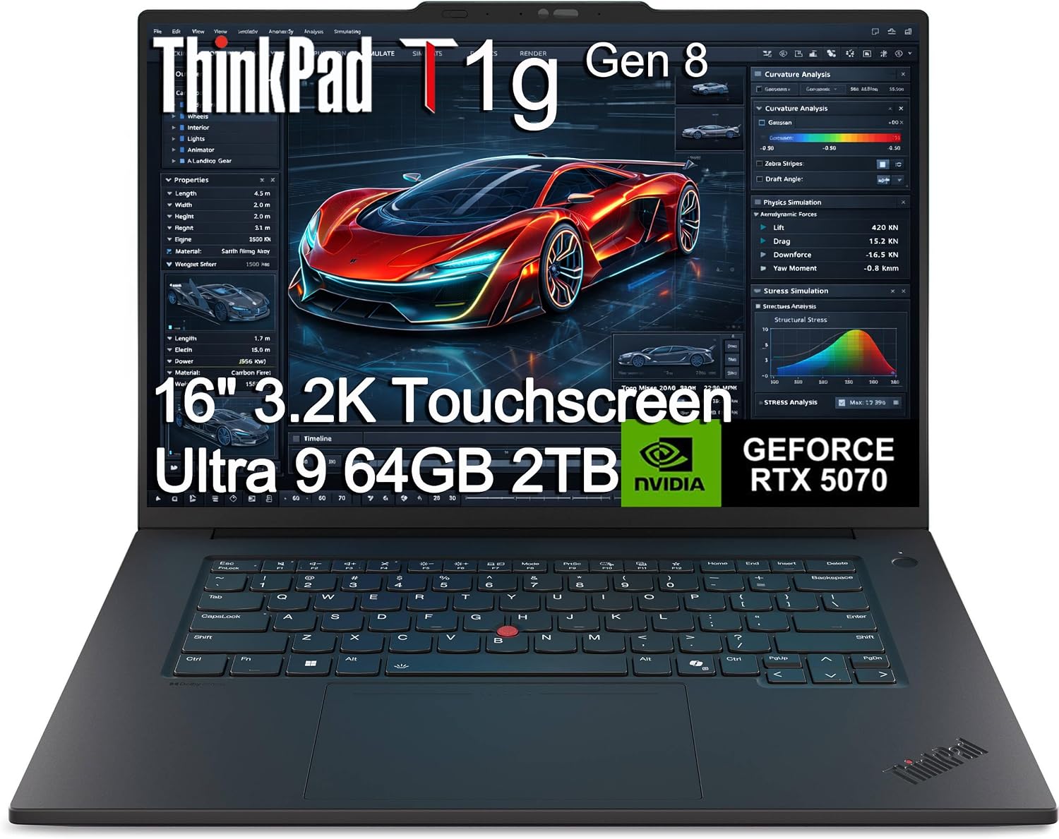 Lenovo ThinkPad T1g Gen 8 Mobile Workstation Laptop (NVIDIA RTX 5070 8GB, Intel Core Ultra 9 285H, 64GB DDR5, 2TB SSD, 16' 3.2K OLED Touchscreen) for Business, Gaming & Design, Fingerprint, Win 11 Pro