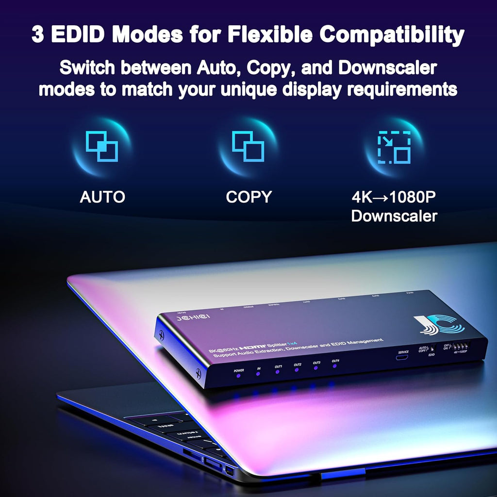 1x4 HDMI Splitter 4K@60Hz 4:4:4 HDR - with Audio Extractor (Optical/3.5mm), HDMI Switcher Splitter with EDID Management & Downscaler, HDCP 2.2 Compatible for PS5/Xbox/Apple TV (18Gbps)