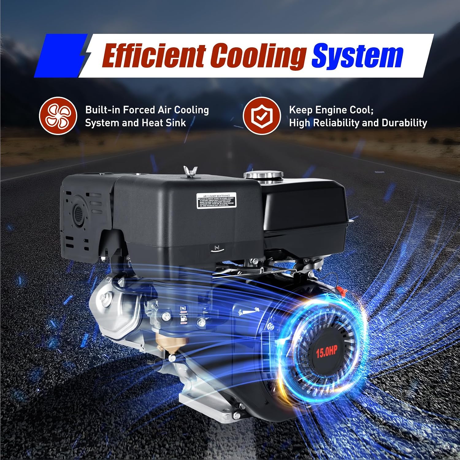 LOYALHEARTDY Gas Engine 4-Stroke 15HP 420CC Multi-Use Gas Motor Hand Pull Start Air Cooling Single-Cylinder OHV Gas Motor Gas Powered Lawn Mower Engine - Black, W57G734R6843R