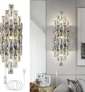 Modern Plug in Wall Sconce Crystal Wall Sconces Indoor Wall Lamp for Bedroom Chrome Light Fixture with Plug in Switch Vanity Wall Mount Lamps for Living Room Bedroom Bathroom Bedside Hallway