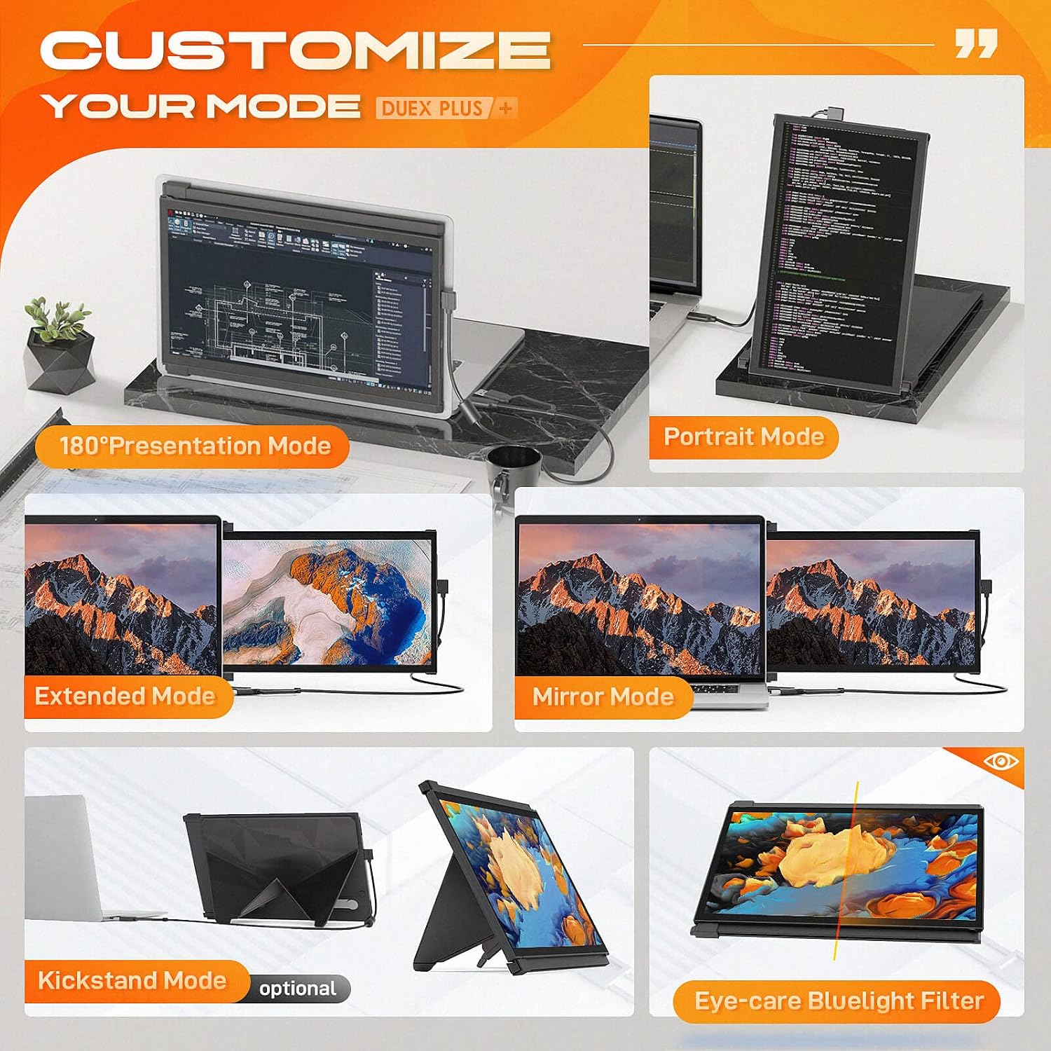New Mobile Pixels Duex Plus Portable Monitor for Laptop, 13.3' 1080P FHD Ultimate Portable Laptop Monitor Extender, USB C/USB A, Windows/Mac/Android/Switch Compatible