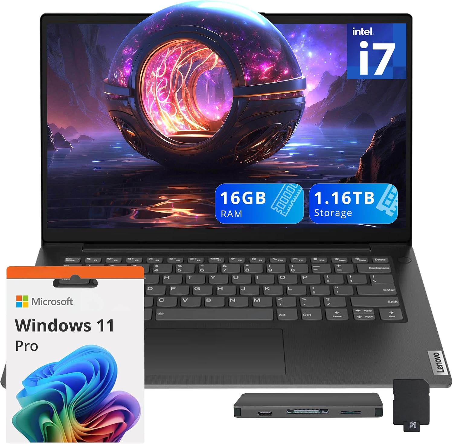 Lenovo V14 14' FHD Business Laptop, Intel i7-13620H, 16GB DDR4 RAM, 1.16TB Storage(1TB SSD+160GB Docking Station Set), ‎Intel UHD Graphics, Wi-Fi 6, Webcam, Windows 11 Pro, Black