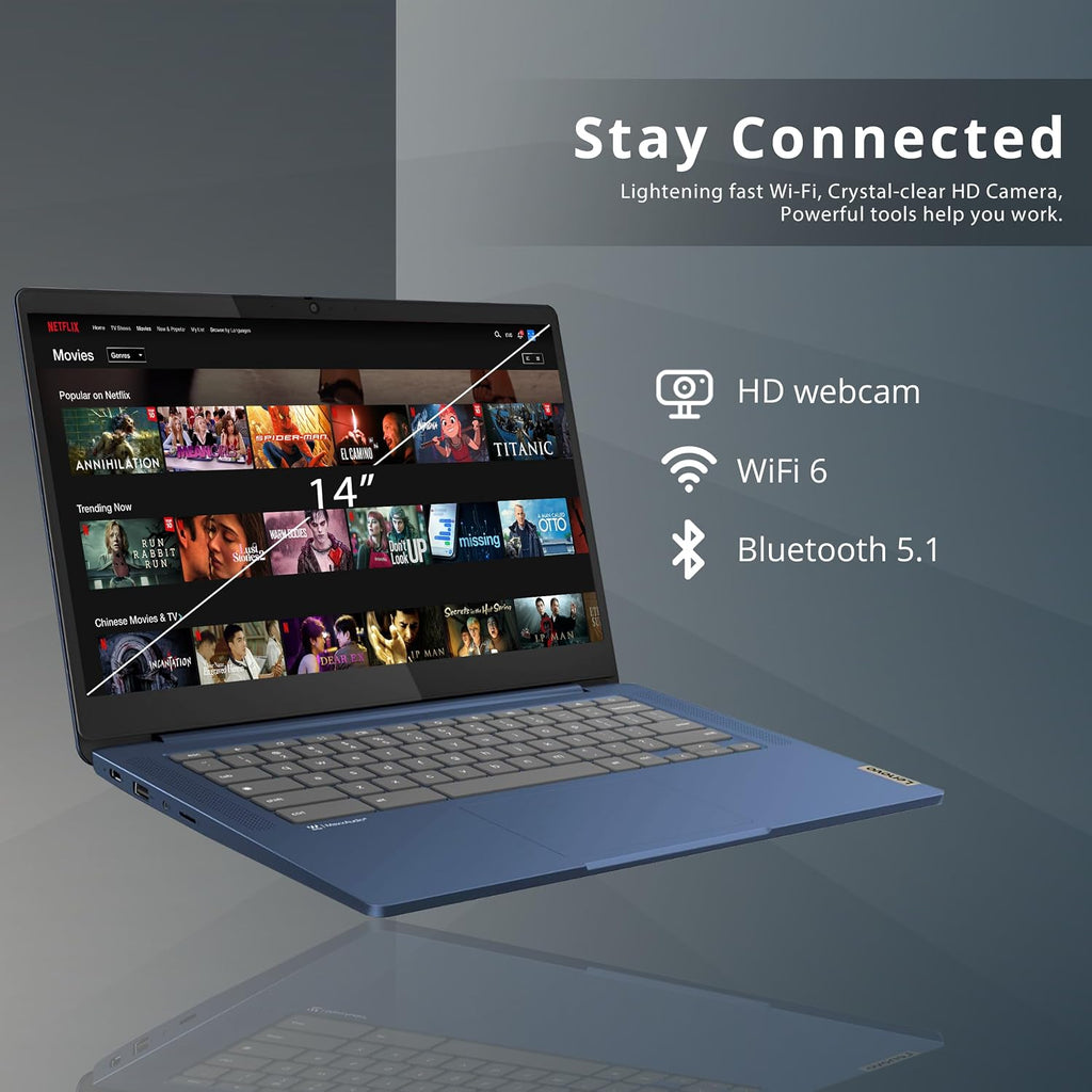 Lenovo IdeaPad Slim 3 Chromebook, 14″ FHD IPS Touchscreen Laptop, MediaTek Kompanio 520, 4GB LPDDR4X, 64GB eMMC, HD Camera, WiFi 6, Chrome OS, Abyss Blue (Renewed)
