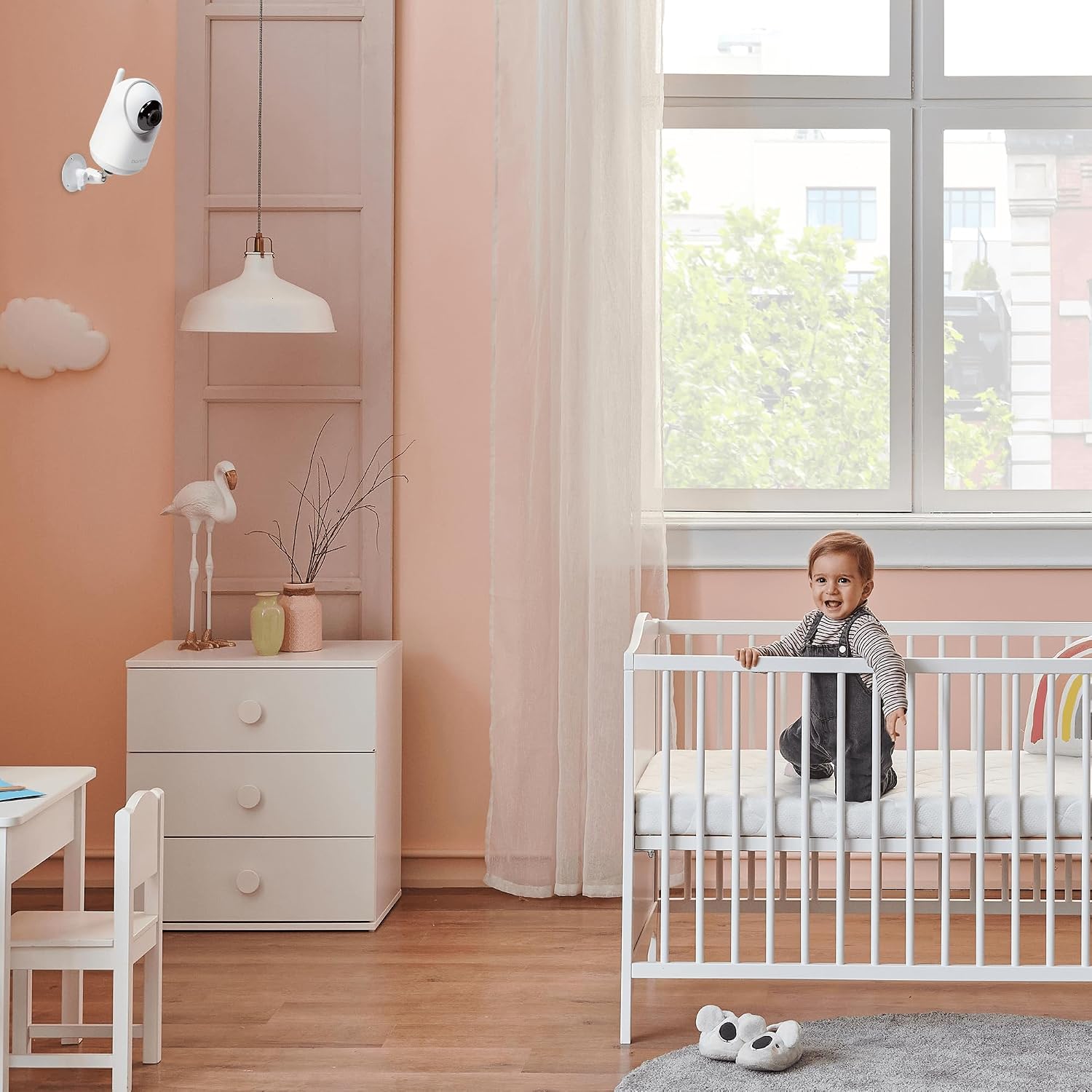 bonoch 5.5' 1440p Baby Monitor with Camera and Audio with Wall Mount, No WiFi Baby Camera, 240h Lasting, Smart Detect Sleep Turn Over/Cry/Motion, 7800mAh, Hack Proof Video Monitor, White Noise