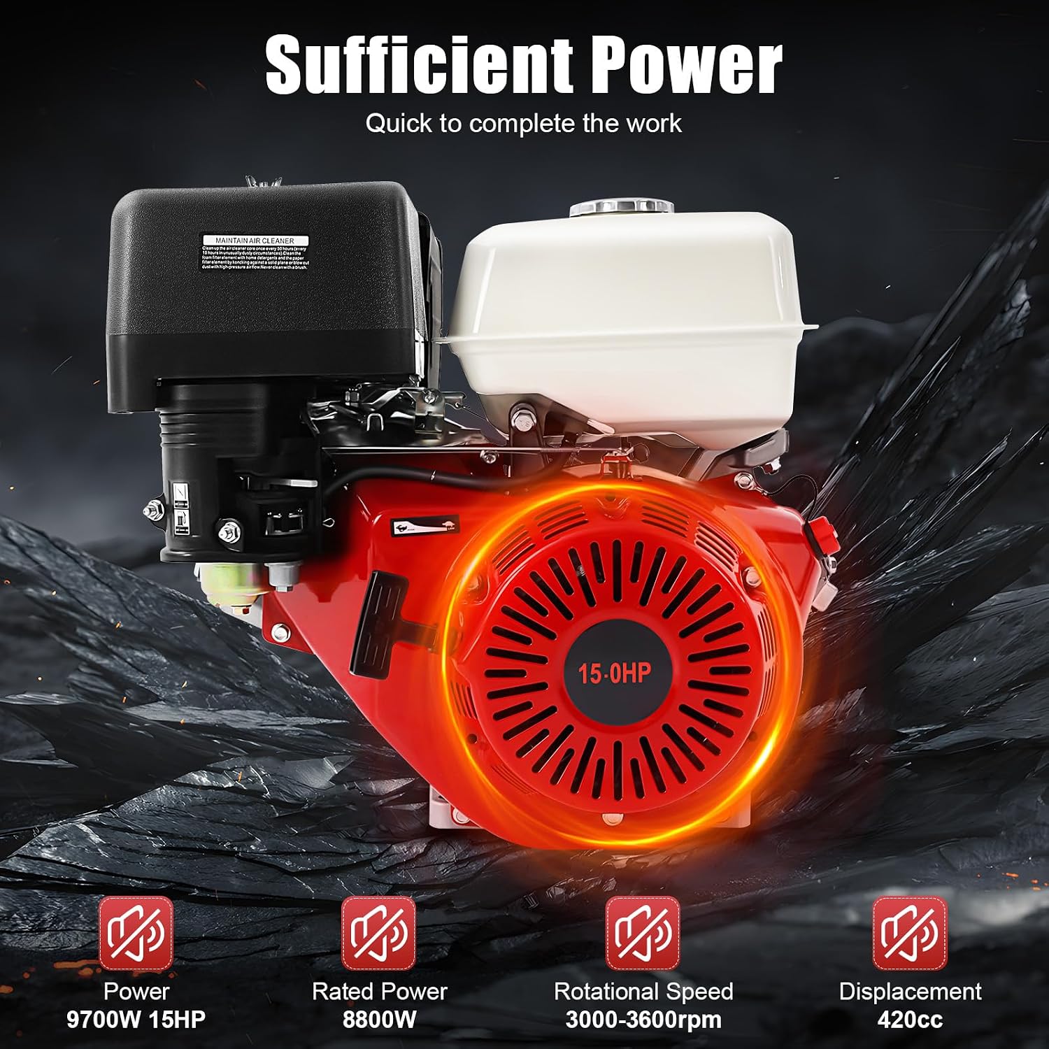 420CC Gasoline Powered Go Kart Motor, 15HP 4-Stroke Gas Engine OHV Horizontal Go Kart Motor 3000-3600RPM Mini Bike Engine with Recoil Start and Air Cooling for Water Pumps Vibrators Generators