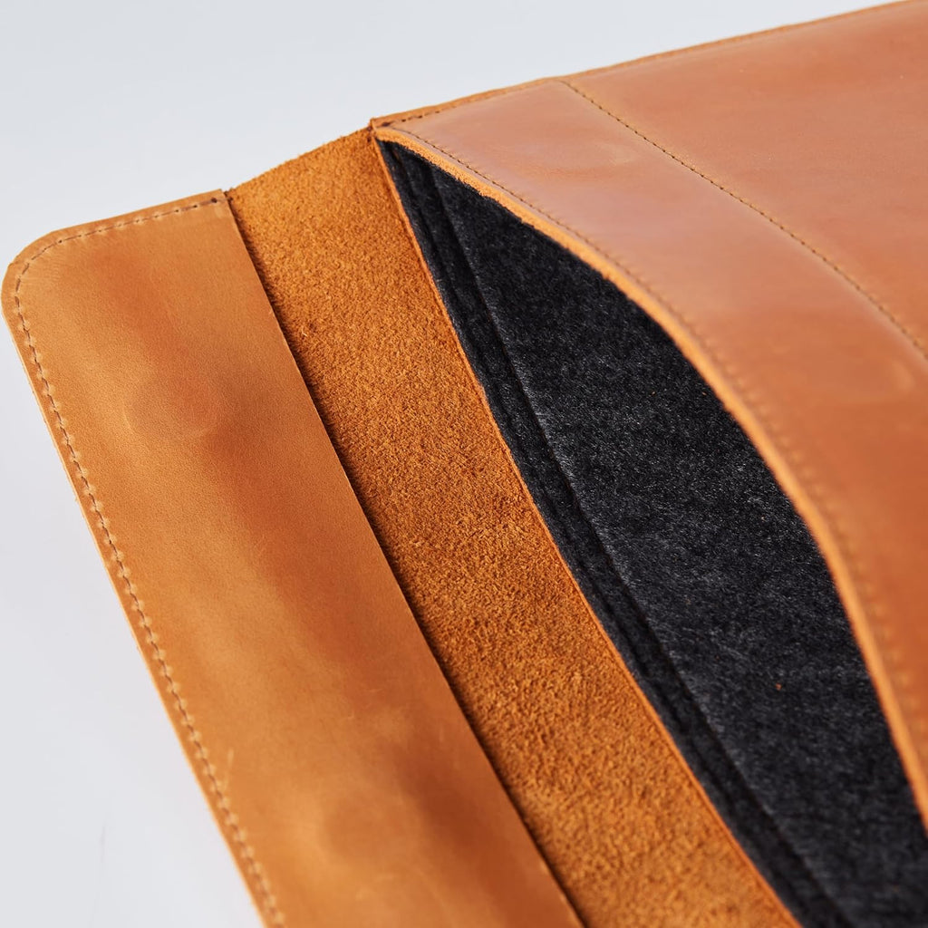 Laptop Case Leather Made for 16 inch MacBook Pro Sleeve - Carrying Cases Compatible with MacBook Pro 16' M1 M2 M3 M4 Max A2141 A2485 A2780 A2991 2022 2023 2024 2025 Genuine Vintage Leather, Cognac