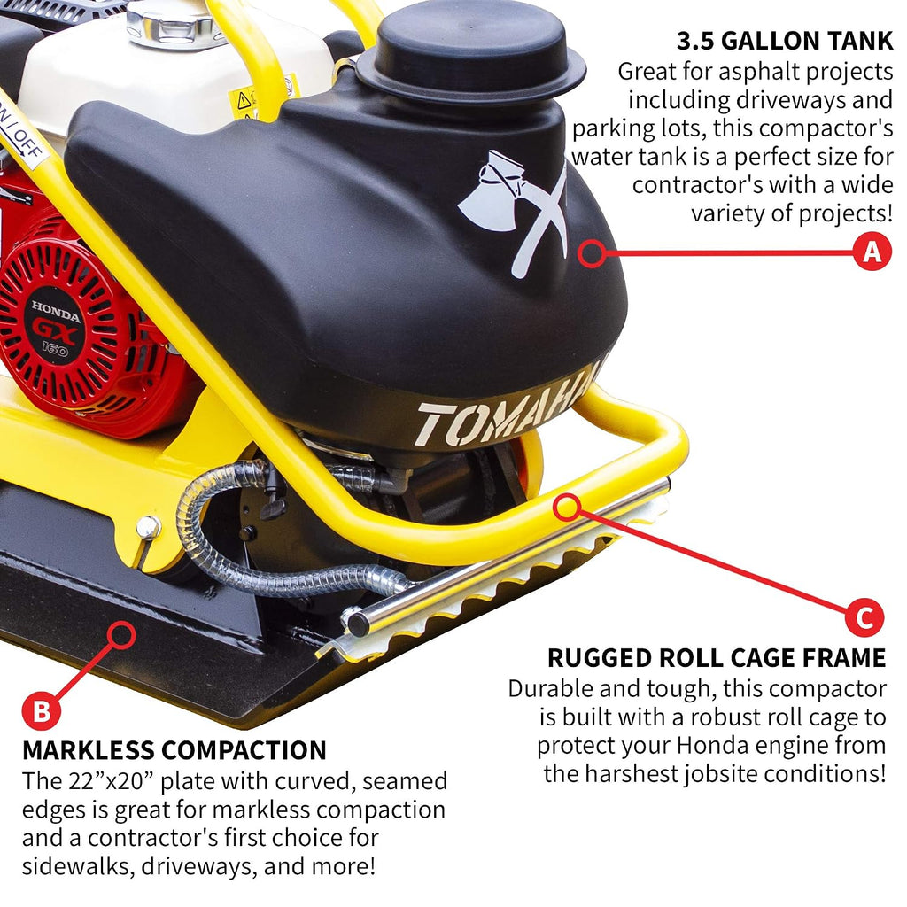 5.5 HP Honda Engine Forward Plate Compactor Walk Behind Vibratory Dirt Asphalt Soil Plate Compactor (Compactor + Pad)