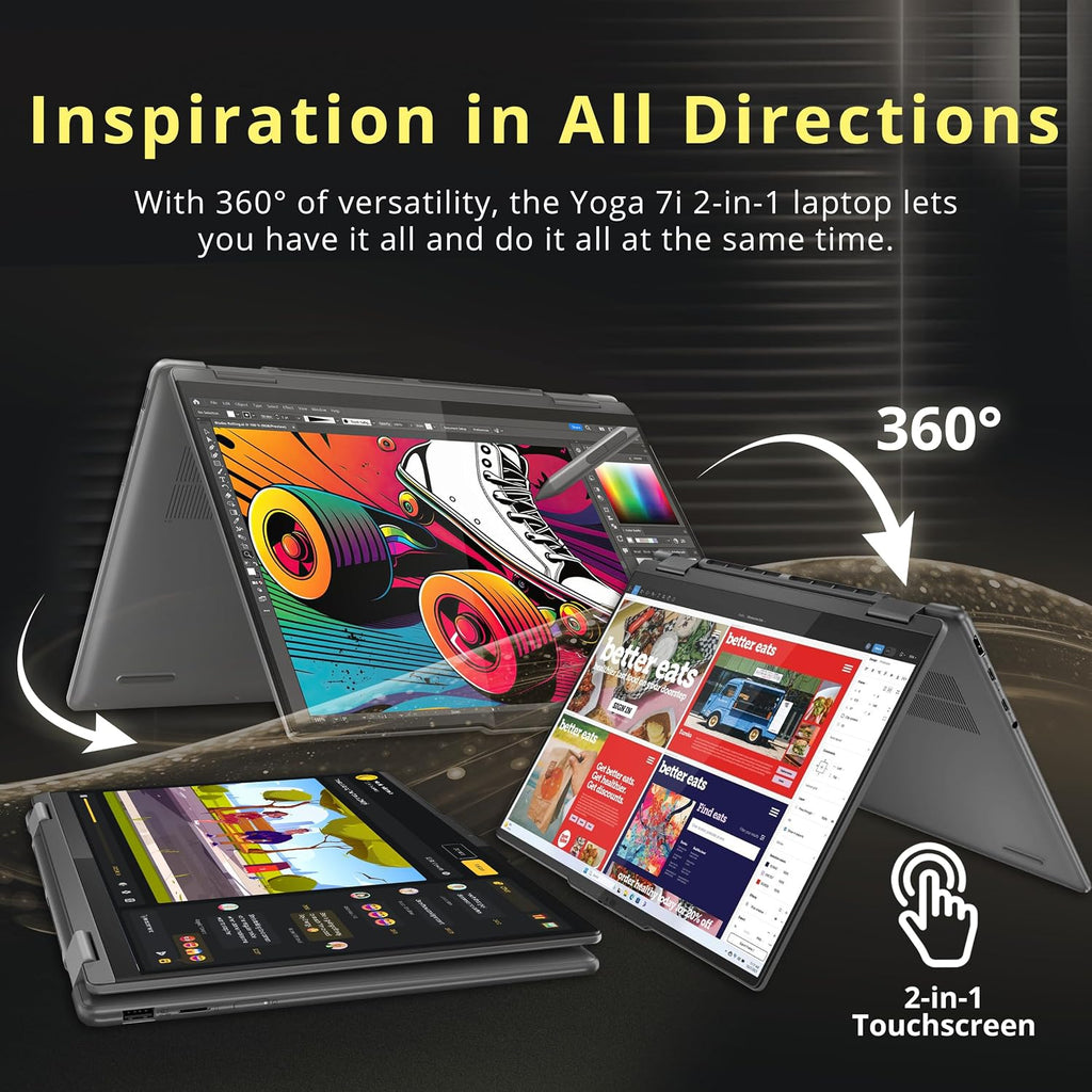Lenovo Yoga 7i 14' 2K Touchscreen 2-in-1 Laptop, Intel Ultra 5 125U, 16GB RAM, 672GB Storage (512GB SSD+160GB Docking Station Set), Backlit Keyboard, Wi-Fi 6E, Fingerprint Reader, Win 11, Gray