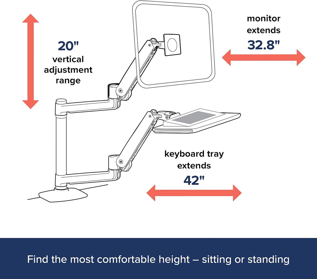 Ergotron – WorkFit-LX Sit-Stand Single Monitor and Keyboard Arm, VESA Desk Mount – for Monitors Up to 42 Inches, 7 to 25 lbs – Polished Aluminum