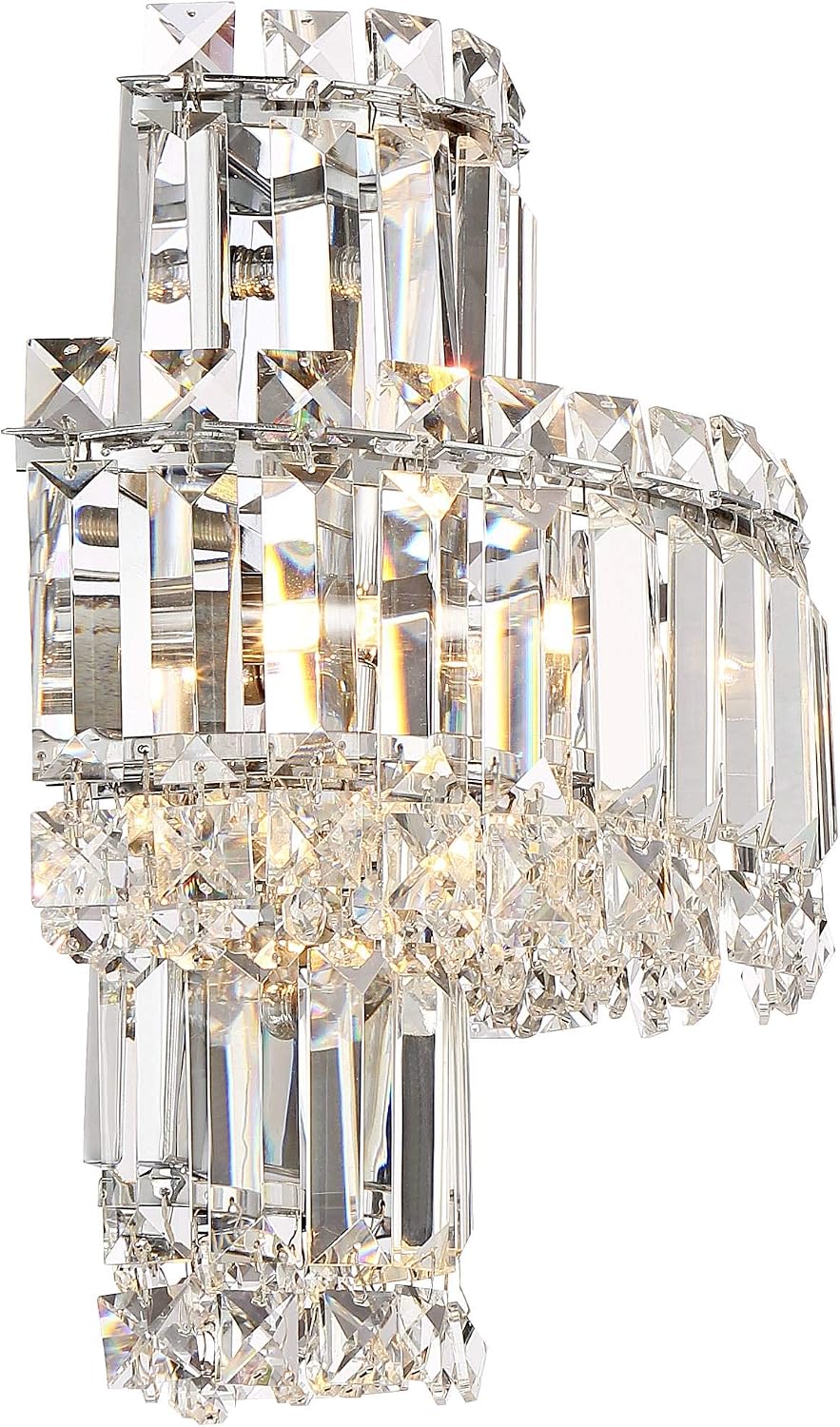 Vienna Full Spectrum Magnificence Mid Century Modern Wall Light Sconce Chrome Silver Hardwired 11 1/2' Wide Fixture Tiered Clear Crystal for Bathroom Vanity Mirror House Home Hallway Room Decor