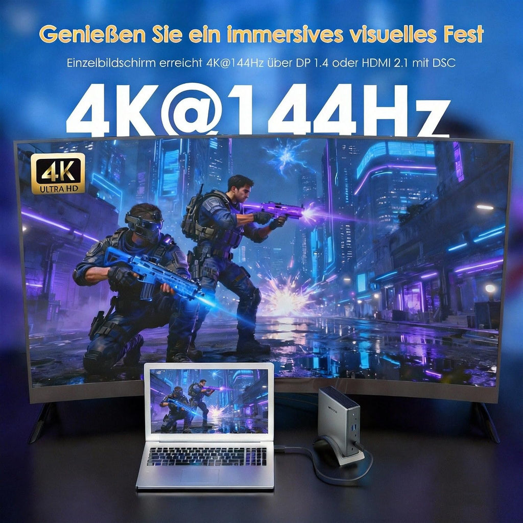 USB C Docking Station, PD3.1 Docking Station 3 Monitors with 2* DP + HDMI,Single 4K@144Hz,140W Charger, USB-C 10Gbps, 2* USB-A 5Gbps, Gigabit Ethernet, Audio/Mic, for Windows,Dell,HP,Lenovo