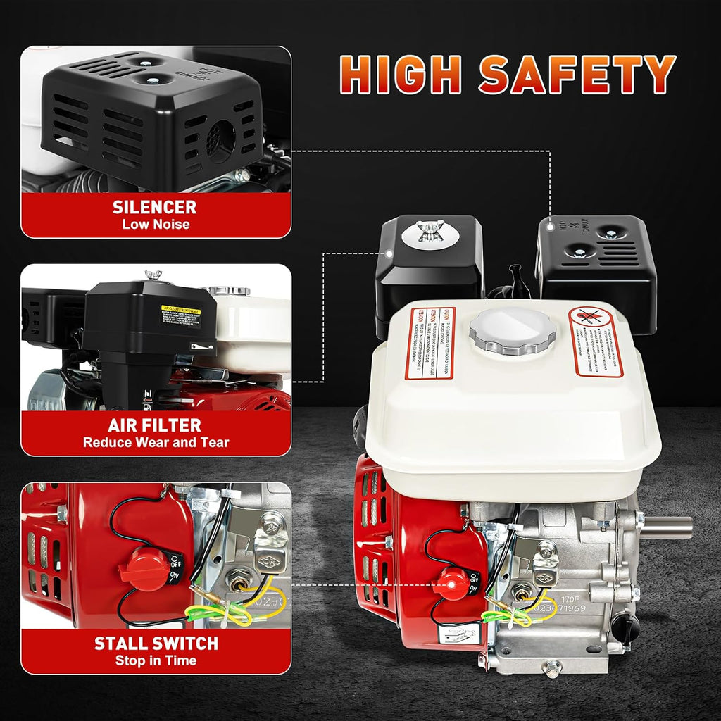 6.5HP 4 Stroke Gas Engine Motor 160CC OHV Gas Motor Replacement Pull Start Single Cylinder Petrol Gasoline Engine for Compressor Pumping Medicine Machine Generator Go Kart GX160 Motor Replacement