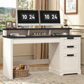 Vabches 55' Farmhouse Executive Desk with 3 Drawers, Wooden Computer Desk, Home Office Desk with File Drawer (Fits A4 Size) for Work and Study, White and Black
