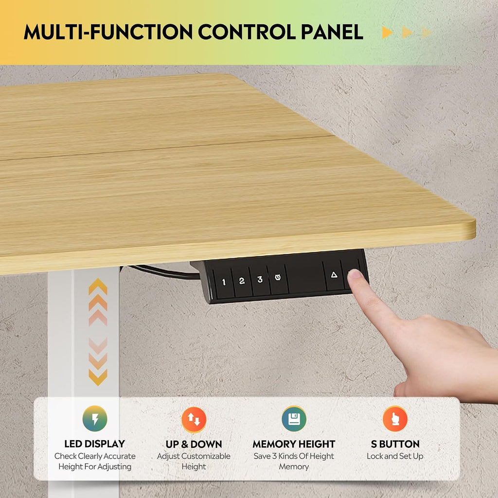 DEVAISE 63 x 28 Inches Electric Standing Desk, Adjustable Height Stand up Desk for Home Office, Ergonomic Sit to Stand Desk with LED Touchscreen, 3 Memory Preset Computer Desk (Maple)
