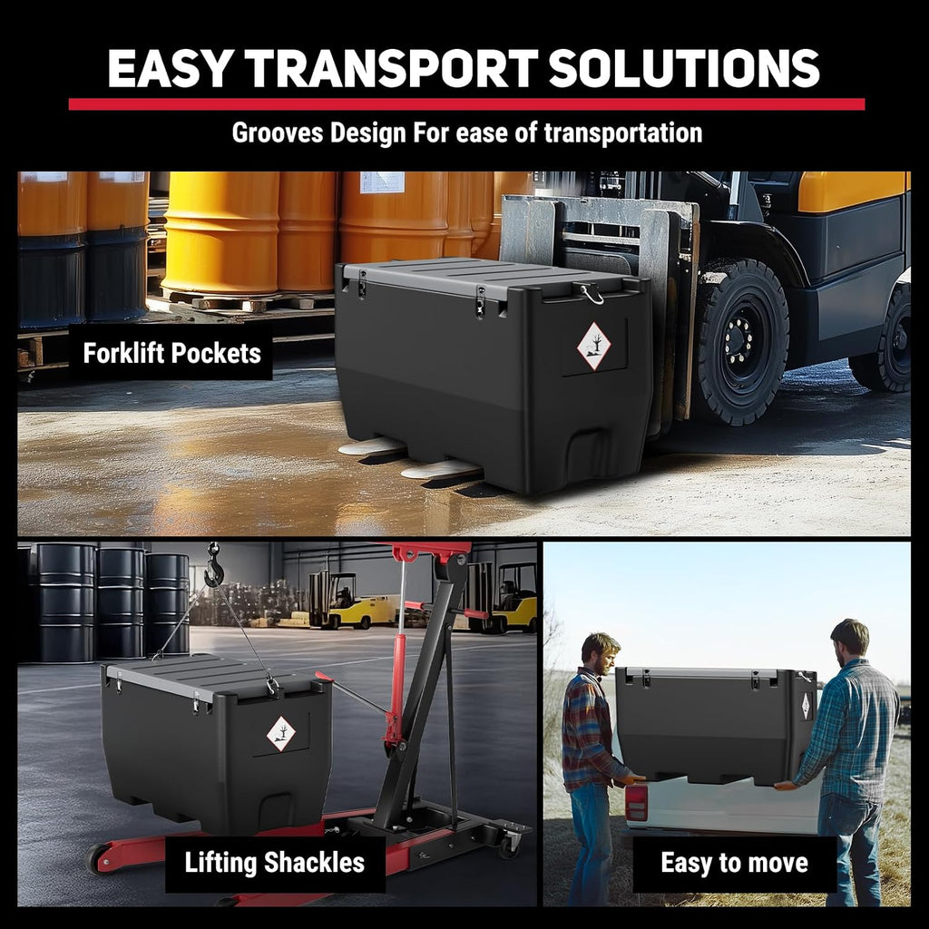 Fuel Transfer Tank, 50 Gallon for Diesel & Gasoline, Portable Fuel Tank with 12V Transfer Pump and 13.1ft Rubber Hose, 10.6 GPM Gas Tank, Auto Fueling Nozzle, Black