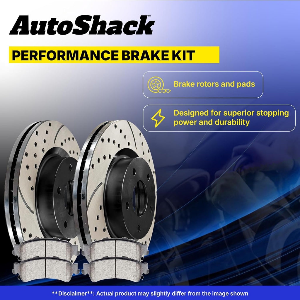 AutoShack Front & Rear Brake Rotors & Ceramic Pads for Toyota & Lexus, RAV4 2006-2008 HS250h 2010-2012, FWD 4WD L4 2.4L - E-Coated Drilled & Slotted - ShadowGuard