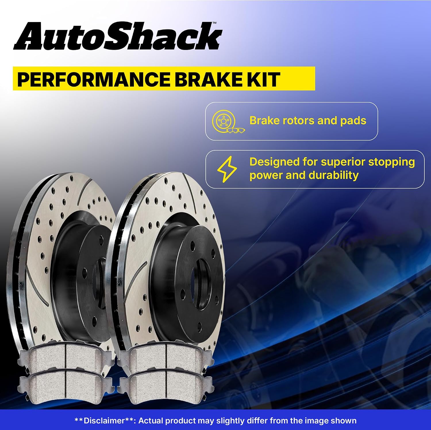 AutoShack Front & Rear Brake Rotors & Premium Pads for Toyota & Lexus, RAV4 2006-2008 HS250h 2010-2012, FWD 4WD L4 2.4L - E-Coated Drilled & Slotted - ShadowGuard