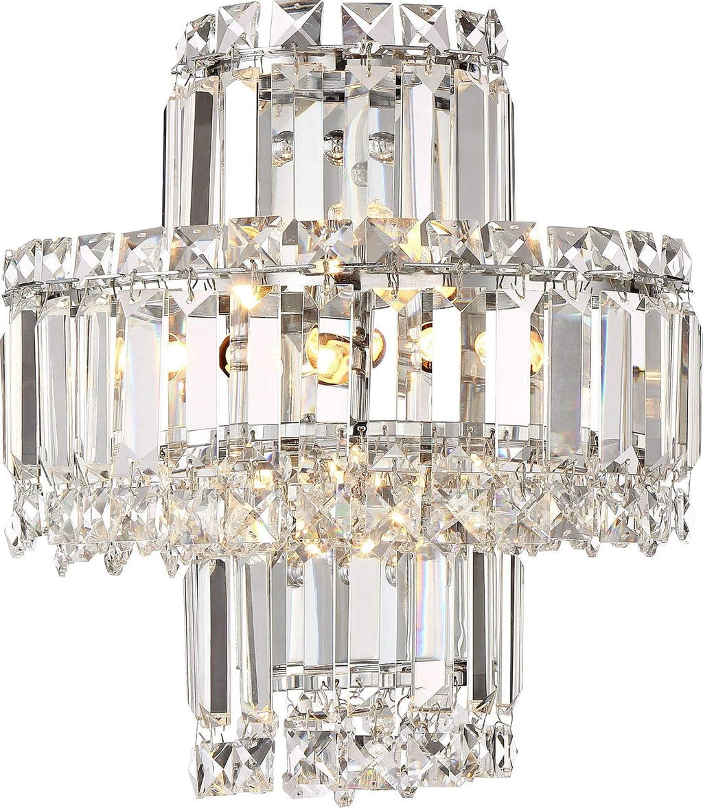 Vienna Full Spectrum Magnificence Mid Century Modern Wall Light Sconce Chrome Silver Hardwired 11 1/2' Wide Fixture Tiered Clear Crystal for Bathroom Vanity Mirror House Home Hallway Room Decor