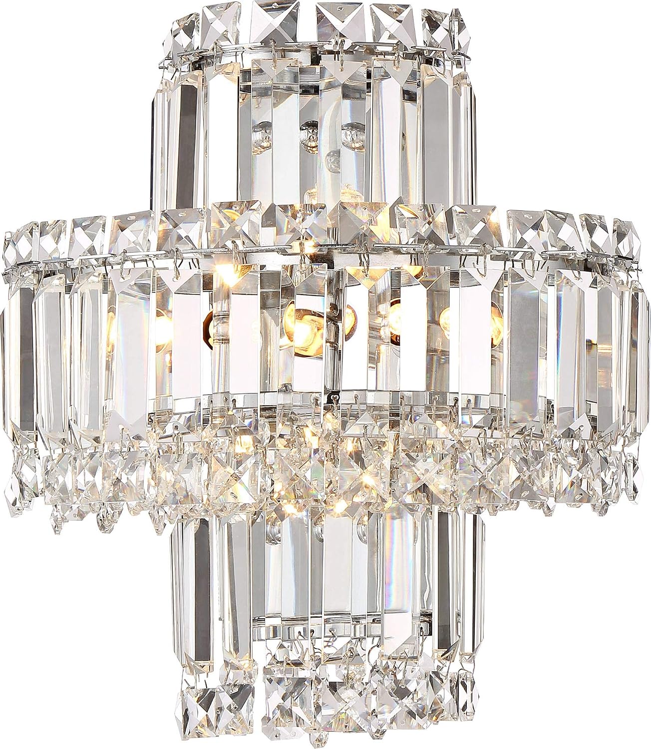 Vienna Full Spectrum Magnificence Mid Century Modern Wall Light Sconce Chrome Silver Hardwired 11 1/2' Wide Fixture Tiered Clear Crystal for Bathroom Vanity Mirror House Home Hallway Room Decor
