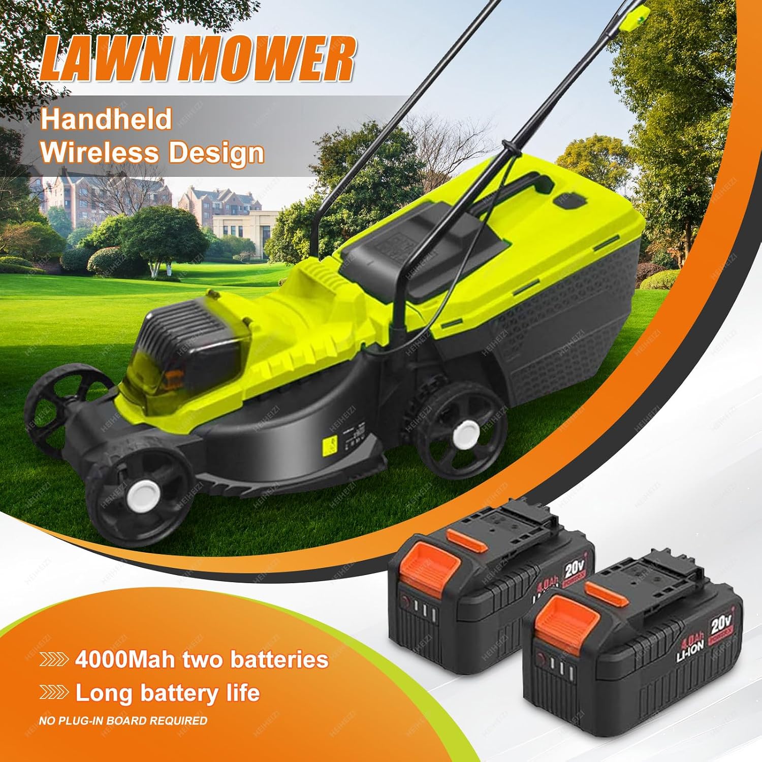 Cordless Electric Lawn Mower with 40V Brushless Motor, Brushless Motor, 30/50/70mm-Position Height Adjustment, Battery Powered Push Lawn Mower for Backyard Garden, Large Capacity,4 Batteries