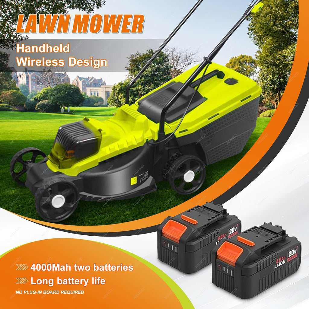 Cordless Electric Lawn Mower with 40V Brushless Motor, Brushless Motor, 30/50/70mm-Position Height Adjustment, Battery Powered Push Lawn Mower for Backyard Garden, Large Capacity,2 Batteries