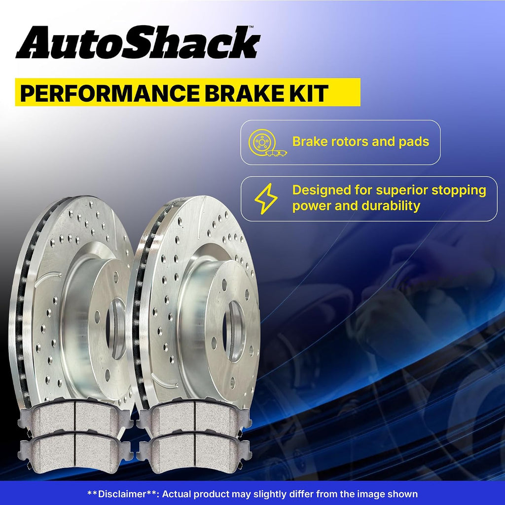 AutoShack Front & Rear Brake Rotors & Premium Pads for Toyota & Lexus, RAV4 2006-2008 HS250h 2010-2012, FWD 4WD L4 2.4L - Silver Zinc Coated Drilled & Slotted - SilverShield Pro